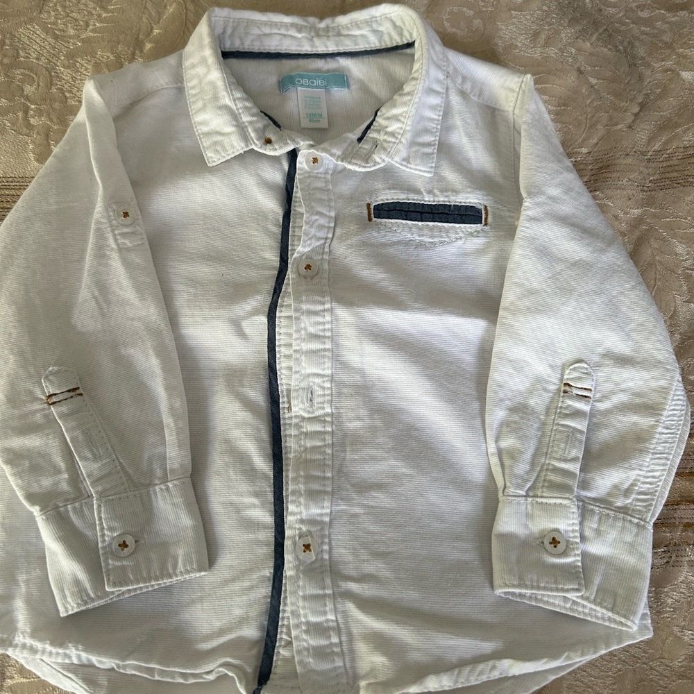 Obaibi shirt, long sleeve, white with blue 18M
